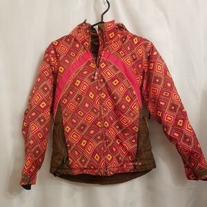 Obermeyer girls size 14 orange geometric print design winter jacket